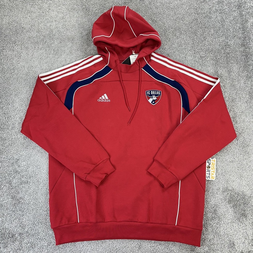 FC Dallas Travel Hoodie Mens XL Red MLS Soccer Adidas Pullover Sweatshirt JE5536